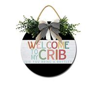 Front Door Porch Decorations Welcome To My Crib Door Hanging Sign 11 inch Wooden Wall Sign, Rustic Holiday Wreath Decor for Front Door Porch Home Window Wall Farmhouse Decorations