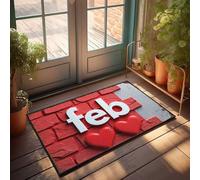 Front Door Rug Outdoor Love In February: Hearts On Red Brick Background Doormat Fall Door Mat Outdoor Fall Rugs For Front Door(50X80CM)
