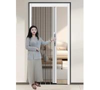 Front Door Screen Door Retractable Customizable, Metal Mesh Fly Screen Door with Lock and Keys, Folding Sliding Temporary Door for Patio Cat Proof(White Frame,86x203cm)