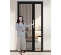 Front Door Screen Door Retractable Customizable, Metal Mesh Fly Screen Door with Lock and Keys, Folding Sliding Temporary Door for Patio Cat Proof(Black Frame,103x203cm)