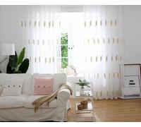 Front Door Side Window Curtain Curtains Semi Sheer White Gray Yellow 2 Pack Polyester Cotton Leaves Pattern 52"W x 90"H (132X229CM)