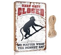 Front Door Sign Funny Keep Gate Closed No Matter What The Monkey Say Wooden Sign Office Decor For Men Home Wood Sign(23X35CM)