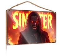 Front Door Sign Funny Sinister: The Fiery Portrait Of A Dark Figure Wooded Sign Spring Decor Spring Decor(23X35CM)