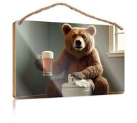 Front Door Sign Plaque A Bear Sitting On A Toilet Holding A Beer Door Decor Home Decor Ideas Kitchen(20X30CM)