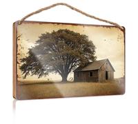 Front Door Sign Plaque A Small Wooden Cabin Stands Under A Large Tree in an Open Field Door Decor Home Decor Ideas Kitchen(23X35CM)