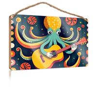 Front Door Sign Plaque an Octopus Playing A Guitar Surrounded By Colorful Candies Door Decor Home Decor Ideas Kitchen(15X28CM)
