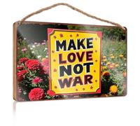 Front Door Sign Plaque Make Love Not War Sign with Flowers Door Decor Home Decor Ideas Kitchen(20X30CM)