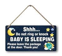 Front Door Sign Please Do Not Knock or Ring Doorbell - No Soliciting Wooden Sign - Dog Sign - Large for Porch - Don't Touch My Baby - Don't Disturb Doorbell Cover