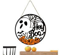 Front Door Signs for Home - Ghost Pumpkin Front Door Hanger | Spider Web Round Halloween Wreath Decorations for Home Mantle Living Room Entryway Apartment Backyard Patio