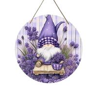 Front Door Signs for Home, Spring Door Sign,7.87 Inch Purple Wood Garland Front Door Sign | Wooden Gnome Front Door Hanger, Approx