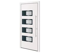 Front Door, White, 100 x 210 cm, Aluminium and PVC Entrance Door with 5-Way Security Lock, Exterior Door for Apartment Entrance Door with Aluminium Threshold and Insulated Glazing