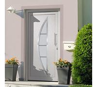 Front Door White 108 x 200 cm with 5-Point Mushroom Locking, PVC Door Frame, Aluminium Threshold, Insulated Glazing, Stainless Steel Handle, 3D Hinges