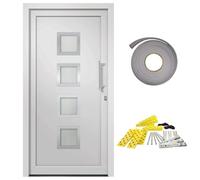 Front Door White 108 x 200 cm with PVC Frame, 5-Point Mushroom Locking, Aluminium Threshold, 3D Hinges, Insulated Glazing, Includes Handle Set, Profile Cylinder, Sealing Tape