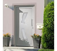 Front Door, White, 108 x 208 cm, PVC Aluminium Sandwich Polystyrene Filling, 3D Hinges, 5-Way Mushroom Head Lock, ISO Heat Protection Glazing, Complete Set for Safe Entrance