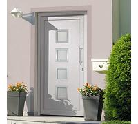 Front Door, White, 98 x 190 cm, PVC Frame, 70 mm Door Leaf, 5-Point Locking, 4-12-4 ISO Heat Protection Glazing, Complete Set for Home Safety