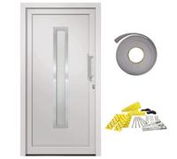 Front Door, White, 98 x 200 cm, PVC with 5-Point Mushroom Lock and Aluminium Threshold, 3D Adjustable Hinges, Insulated Glazing, Complete Set for Apartment Entrance Door and Exterior Door