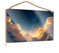 Front Door Wooden Sign Golden Clouds Under A Starry Sky Spring Door Decorations Wood Bathroom Decor(23X35CM)