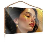 Front Door Wooden Sign Golden Tears, Elegance in Motion Spring Door Decorations Wood Bathroom Decor(23X35CM)