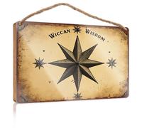 Front Door Wooden Sign Wiccan Wisdom Star Compass Spring Door Decorations Wood Bathroom Decor(15X28CM)