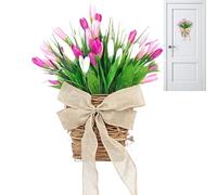 Front Door Wreath, Realistic Rustic with Basket Bow, Joyful Spring Wreath for the Front Door, for Indoor, Outdoor, Garden, Patio, Home, Wall, Entrance, Table and Seasonal