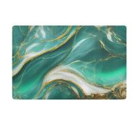 Front Doormat 32x20in Non-Slip Rubber Backing Low Profile Welcome Mat Absorbent Washable Mats for Front Back Door and Entryway Green Marble Turquoise Retro