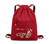 Front Drawstring Daypack with Zip Pocket, Casual Backpack for Commute, Campus and Light Daily Carry Use Embroidered Daypack Floral Front Pocket Campus Carry Commute Bag Casual Drawcord Backpack Daily