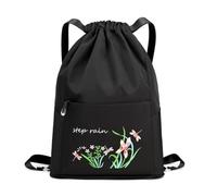Front Drawstring Daypack with Zip Pocket, Casual Backpack for Commute, Campus and Light Daily Carry Use Embroidered Daypack Floral Front Pocket Campus Carry Commute Bag Casual Drawcord Backpack Daily