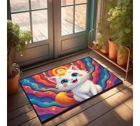 Front Entrance Decor A Cute White Kitten With Blue Eyes And An Orange Tail Doormat Large Front Door Mat Indoor Bathroom Rug Sets(65X90CM)