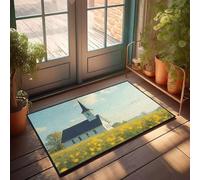 Front Entrance Decor A Serene White Church With A Steeple Stands Amidst A Field Of Yellow Flowers Doormat Large Front Door Mat Indoor Bathroom Rug Sets(40X60CM)