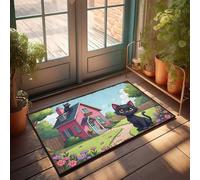 Front Entrance Decor Black Cat In Front Of Pink Cottage With Garden Doormat Men Cave Decor Mats For Sleeping On The Floor(65X90CM)