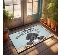 Front Entrance Decor Black Poodle Enjoys A Steamy Cup Of Coffee Amidst Scattered Beans Doormat Men Cave Decor Mats For Sleeping On The Floor(50X80CM)