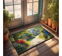Front Entrance Decor Cobbled Path Leads To A Charming Stone Cottage Surrounded By Lush Greenery Doormat Large Front Door Mat Indoor Bathroom Rug Sets(50X80CM)