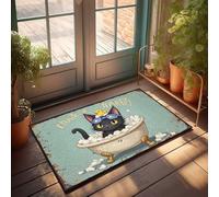 Front Entrance Decor Relaxing Black Cat With Rubber Duck In Bubble Bath Doormat Men Cave Decor Mats For Sleeping On The Floor(65X90CM)