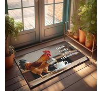 Front Entrance Decor Rooster Brews Up A Morning Coffee Ritual Doormat Stuff For Your Room Room Accessories For Men(50X80CM)