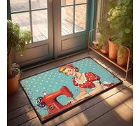 Front Entrance Decor Vintage Pin-Up Girl With Sewing Machine Doormat Home Goods Country Decorations For Home(65X90CM)