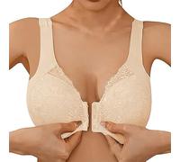 Front Fastening Bras for the Elderly Padded Lace Large Breasts No Underwired Full Coverage Gym Running Sport Wide Strap Tops Underwear Everyday Yoga Sleep Fashion Casual Tshirt Bra Beige