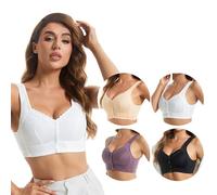 Front Fastening Bras for The Elderly Women UK Plus Size, Ladies Bras Non Wired Comfortable Push Up Everyday Sports Bras Floral Wireless Full Cup Bralettes Yoga Running Lace Bras White