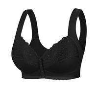 Front Fastening Bras for The Elderly Women UK Plus Size, Ladies Bras Non Wired Comfortable Push Up Everyday Sports Bras Floral Wireless Full Cup Bralettes Yoga Running Lace Bras Black