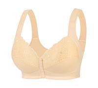 Front Fastening Bras for The Elderly Women UK Plus Size, Ladies Bras Non Wired Comfortable Push Up Everyday Sports Bras Floral Wireless Full Cup Bralettes Yoga Running Lace Bras Beige