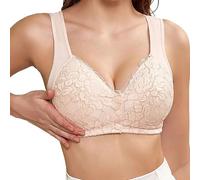 Front Fastening Bras for Women Non Underwire Push up Lace Bras Seamless Plus Size Sleep Bras Comfort Wide Straps Nursing Brassieres Full Coverage My Order UK 2024 Beige