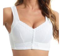 Front Fastening Bras for Women Plus Size Bras Wireless Push up Casual Bras Seamless Lace Brassiere Comfort Wide Straps Crop Tops V Neck U Shape Back offers Day White