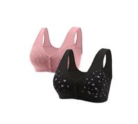 Front Fastening Bras for Women UK Casual Breathable Non Wired Support Underwear Leisure Push Up T Shirt Bralette Soft Printing Bra Fashion Stretch Bras Post Surgery Bralettes Navy