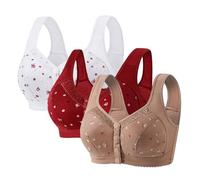 Front Fastening Bras for Women Uk, Cotton Comfortable Bras for Older Ladies | Soft,Non Wired,Full Figure,Back Support,Push Up,Supportive,Floral Print Lace,Wide Straps,Breathable Lightweight,Everyday