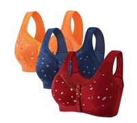 Front Fastening Bras for Women Uk, Cotton Comfortable Bras for Older Ladies | Soft,Non Wired,Full Figure,Back Support,Push Up,Supportive,Floral Print Lace,Wide Straps,Breathable Lightweight,Everyday