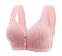 Front Fastening Bras for Women UK Fashion Comfortable Non Wired Support Bra Casual Printing Post Op Bras Soft Push Up Underwear Leisure Stretch Bralette Post Surgery Bralettes Pink