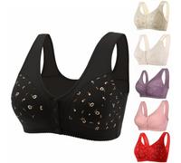 Front Fastening Bras for Women UK Plus Size, Full Coverage Womens Bras Non Wired Sexy Front Button Shaping Cup with Adjustable Elastic Shoulder Straps Reducing Accessory Breasts for All Ages/Elderly