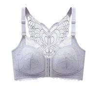 Front Fastening Bras for Women UK Plus Size Wireless Push Up Bra Back Butterfly Front Button Balconette Bralette Convertible Lace Seamless Bralette for Everyday Wear (Light Blue, 46)