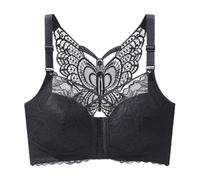 Front Fastening Bras for Women UK Plus Size Wireless Push Up Bra Back Butterfly Front Button Balconette Bralette Convertible Lace Seamless Bralette for Everyday Wear (Black, 50)