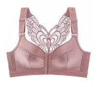 Front Fastening Bras for Women UK Plus Size Wireless Push Up Bra Back Butterfly Front Button Balconette Bralette Convertible Lace Seamless Bralette for Everyday Wear (Pink, 40)