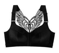 Front Fastening Bras for Women UK Plus Size Wireless Push Up Bra Back Butterfly Front Button Balconette Bralette Convertible Lace Seamless Bralette for Everyday Wear (Black, 36)